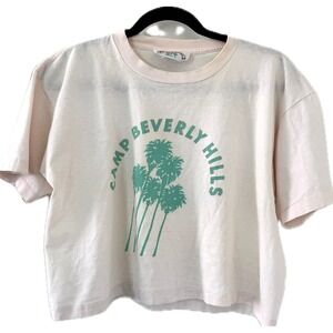 Vintage Camp Beverly Hills T-Shirt Pink Palm Tree Graphic Crop Top One Size USA